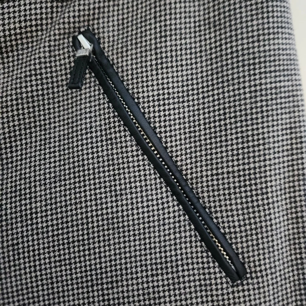 Lauren Ralph Lauren | Houndstooth Straight Leg Wool Leather Pants - Size 12 - Picture 5 of 14